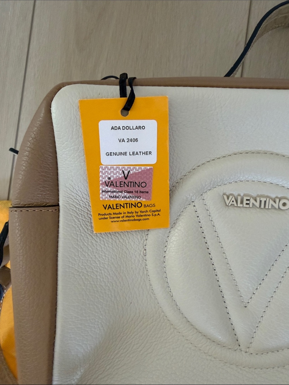 Valentino Cream and Brown Leather Crossbody with Embossed V Logo - Picture 2 of 16